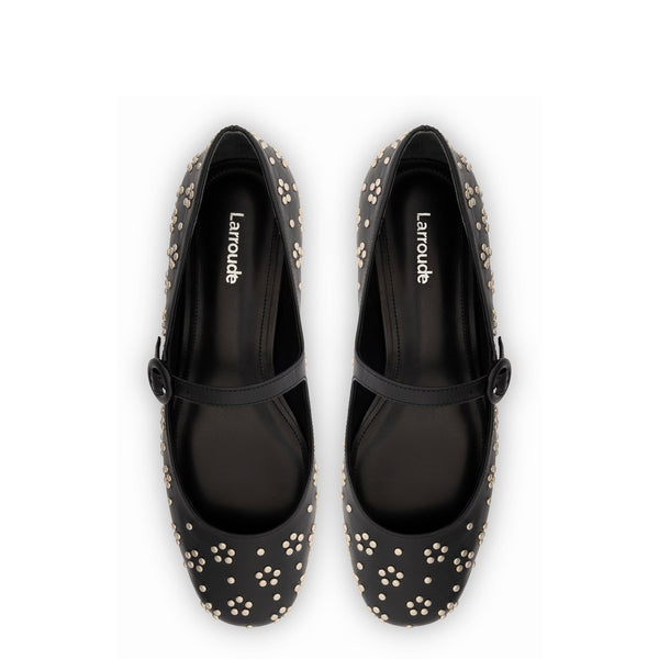 Blair Ballet Flat In Black Leather and Metallic Studs