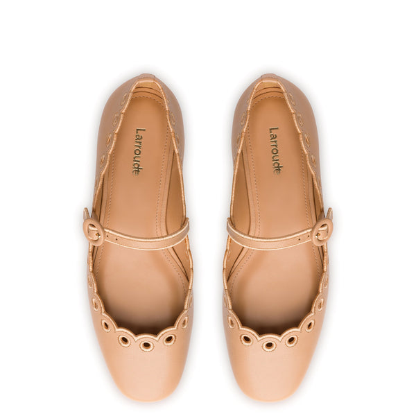 Blair Broderie Ballet Flat In Tan Leather