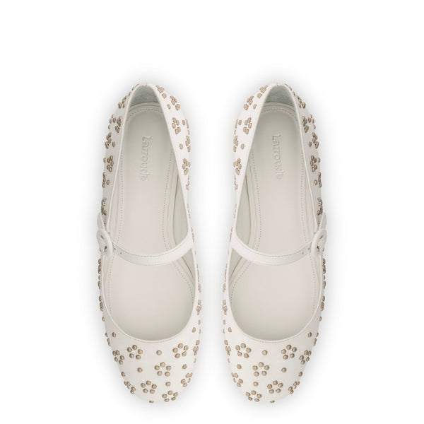 Blair Ballet Flat In White Leather and Metallic Studs