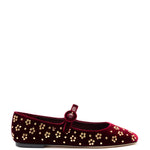 Blair Ballet Flat In Wine Velvet and Gold Studs