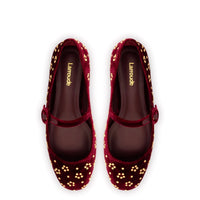 Blair Ballet Flat In Wine Velvet and Gold Studs