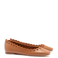 Meghan Broderie Flat In Caramel Leather