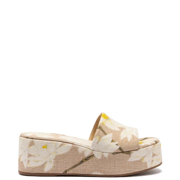 Alex Flatform Mule In Beige Printed Raffia