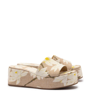 Alex Flatform Mule In Beige Printed Raffia