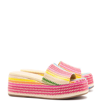 Alex Flatform Mule In Rainbow Raffia