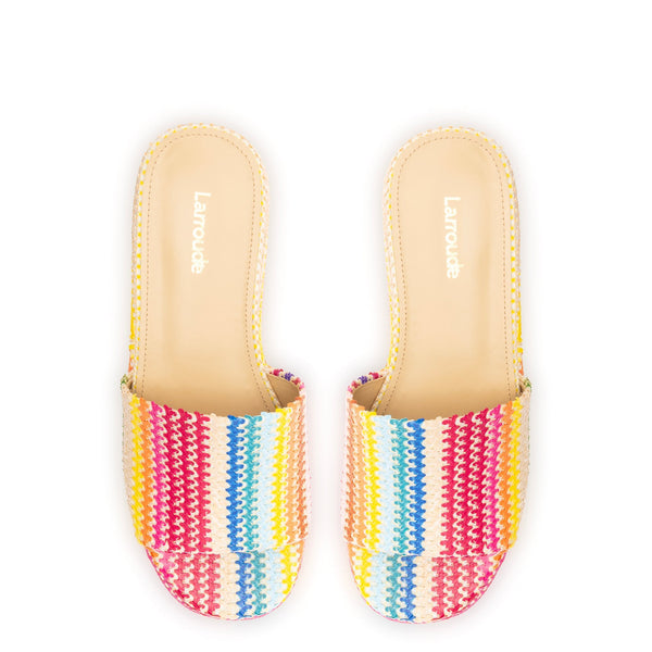 Alex Flatform Mule In Rainbow Raffia