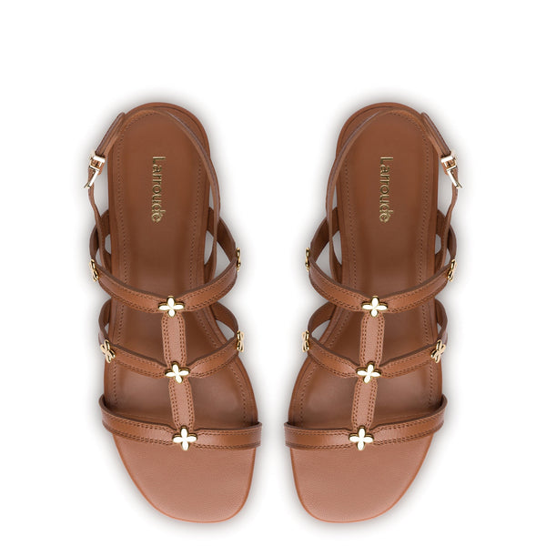 Harmony Flatform Sandal In Caramel Leather