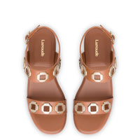 Milan Flatform Sandal In Caramel Leather