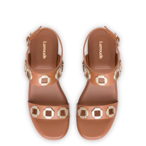 Milan Flatform Sandal In Caramel Leather