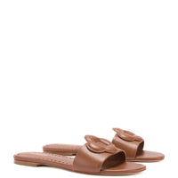 Flora Flat Mule In Caramel Leather