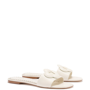 Flora Flat Mule In Ivory Leather