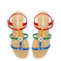 Hana Flat Sandal In Multicolor Patent Leather and Raffia