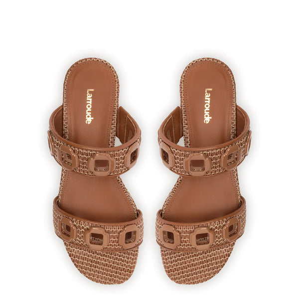 Milan Flat Mule In Caramel Wave Raffia