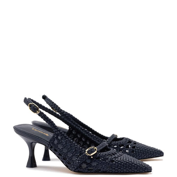 Ines Macrame Pump In Navy Leather