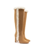 Cindy Hi Faux Fur Boot In Peanut Suede and Natural Shearling