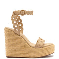 Florence Broderie Wedge In Beige Raffia