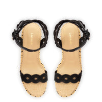 Florence Broderie Wedge In Beige and Black Raffia