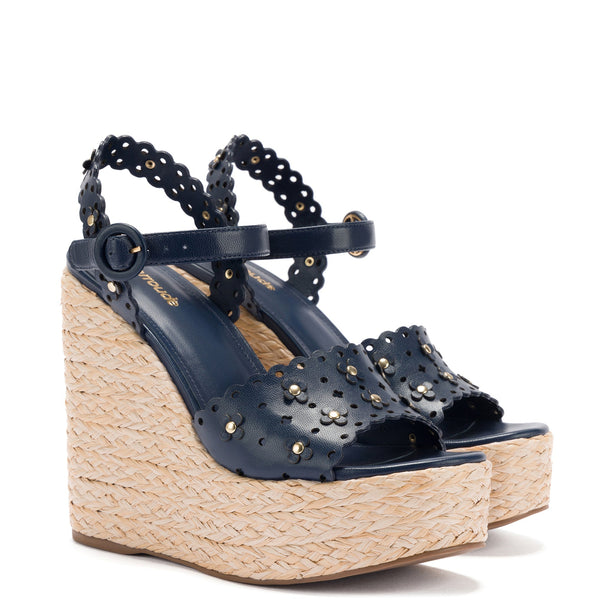 Jasmine Wedge In Navy Leather