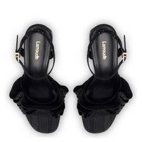 Selena Ruffle Sandal In Black Fabric and Crystals