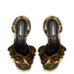 Selena Ruffle Sandal In Gold Cracked Metallic Leather