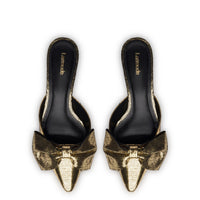 Elle Flat Mule In Gold Cracked Metallic Leather