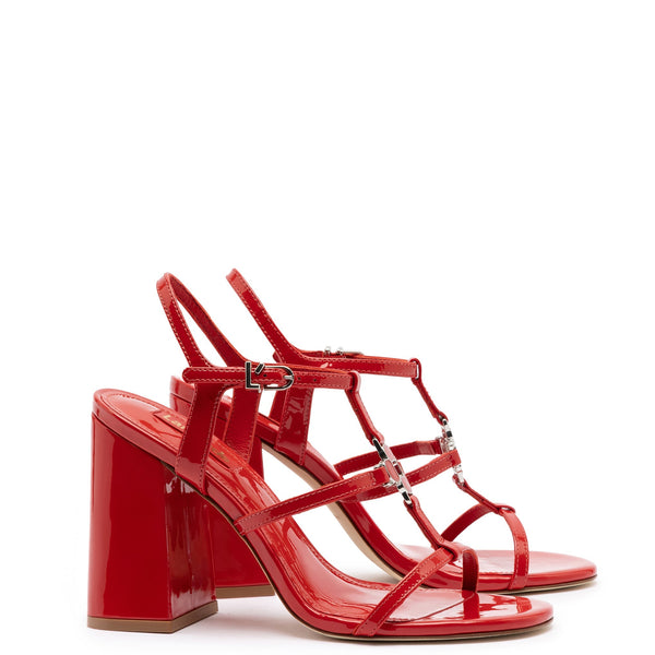 Hana Sandal In Scarlet Patent Leather