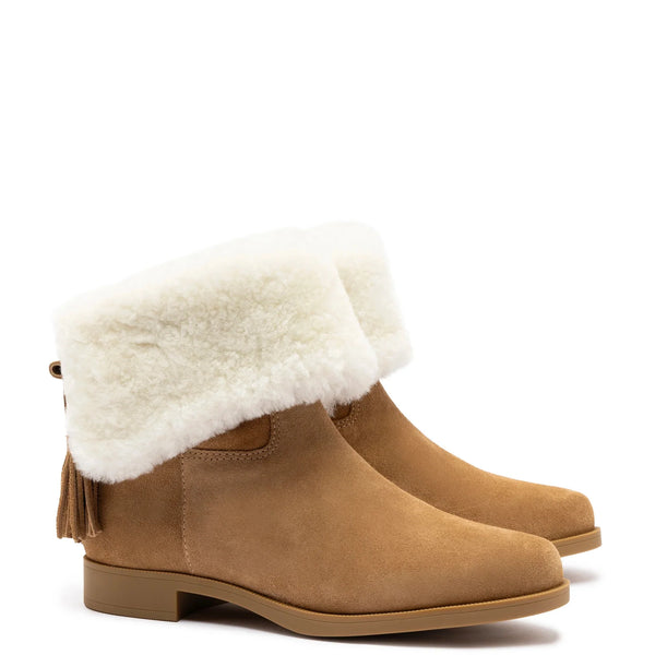 Verbier Bootie In Peanut Suede and Natural Shearling