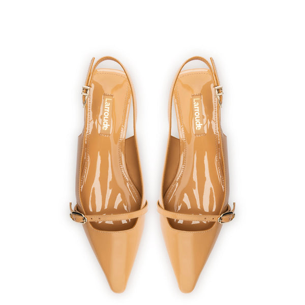 Ines Flat In Tan Patent Leather