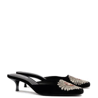 Larroudé x Markarian Mule In Black Velvet and Heart Embroidery