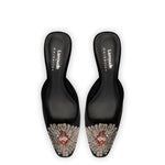 Larroudé x Markarian Mule In Black Velvet and Heart Embroidery