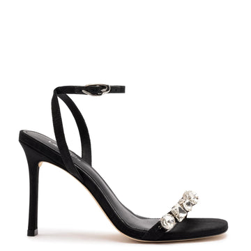 Calypso Sandal In Black Fabric and Crystals