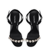 Calypso Sandal In Black Fabric and Crystals