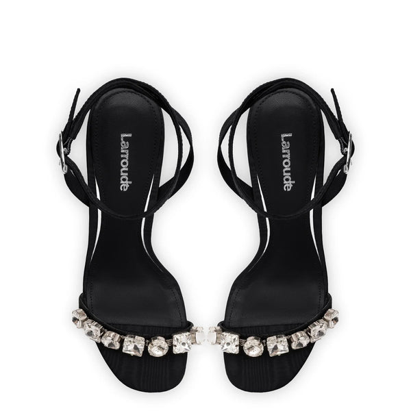 Calypso Sandal In Black Fabric and Crystals