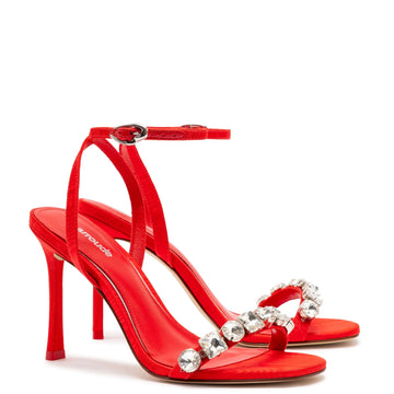 Calypso Sandal In Red Fabric and Crystals