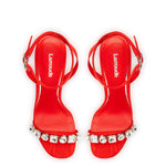 Calypso Sandal In Red Fabric and Crystals