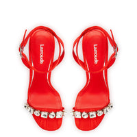 Calypso Sandal In Red Fabric and Crystals