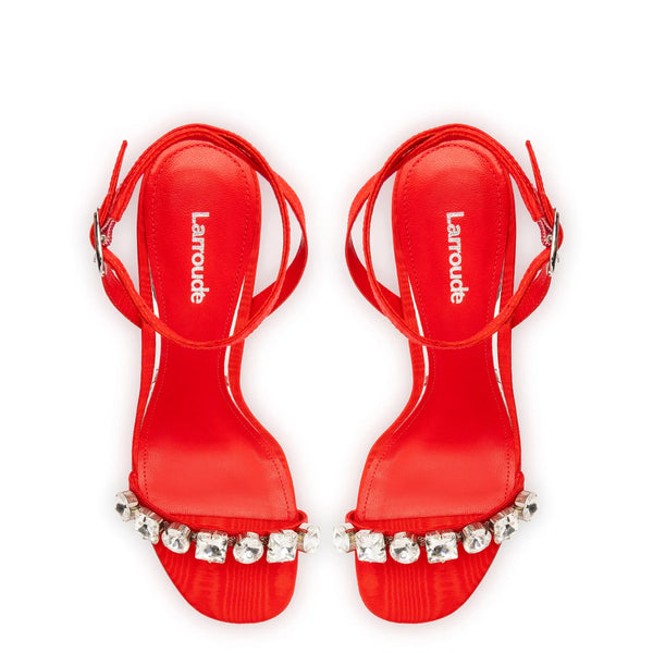 Calypso Sandal In Red Fabric and Crystals