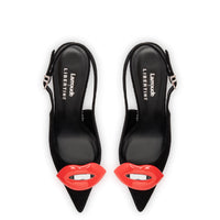 Larroudé x Libertine Lips Pump Hi In Black Suede and Crystals