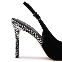 Larroudé x Libertine Lips Pump Hi In Black Suede and Crystals