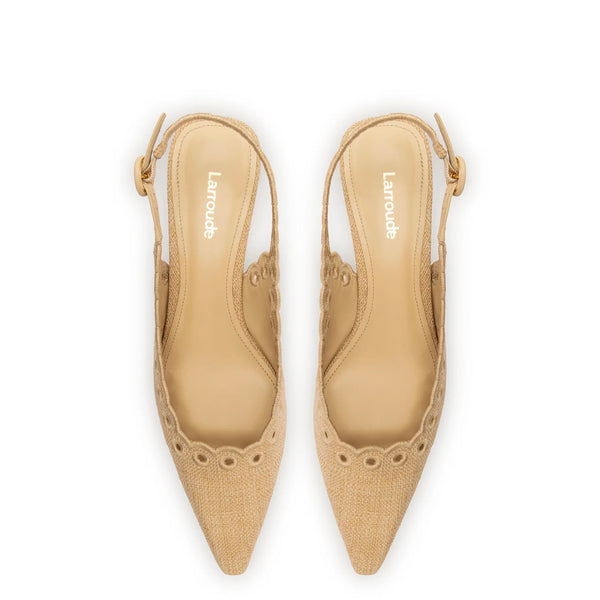 Florence Broderie Pump In Beige Raffia