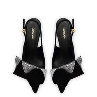 Loulou Ruffle Pump In Black Suede and Crystals