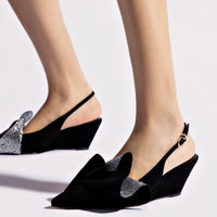 Loulou Ruffle Pump In Black Suede and Crystals