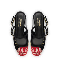 Larroudé x Markarian Pump In Black Wool and Floral Embroidery