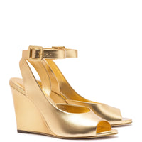 Deena By Larroudé Wedge Sandal In Gold Metallic Leather