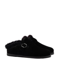 Milan Fur Clog In Black Suede