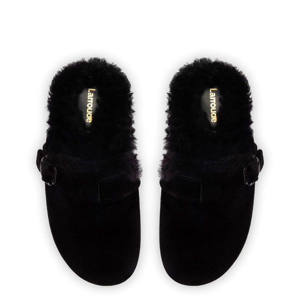 Milan Fur Clog In Black Suede