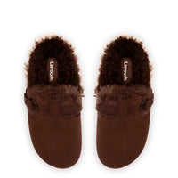 Milan Fur Clog In Brown Suede