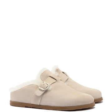 Milan Fur Clog In Mushroom Grey Suede