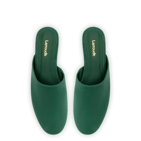 Venice Flat Mule and Pouch Kit In Emerald Suede