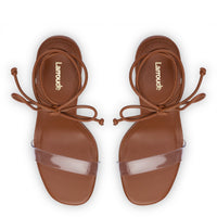 Gloria Sandal In Caramel Leather and Vinyl